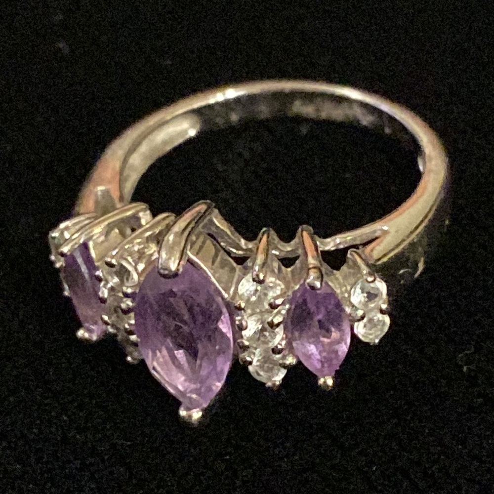 Sterling Silver Amethyst Colored Stone Ring - image 2